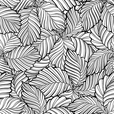 Leaf Cotton Curtain Fabric in Black and White with Abstract Pattern