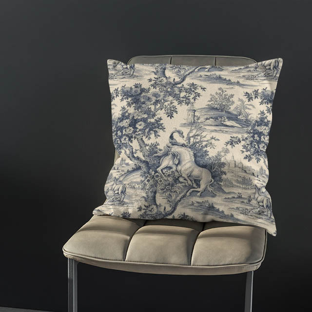High-quality Lyon Toile Linen Curtain Fabric in deep navy color