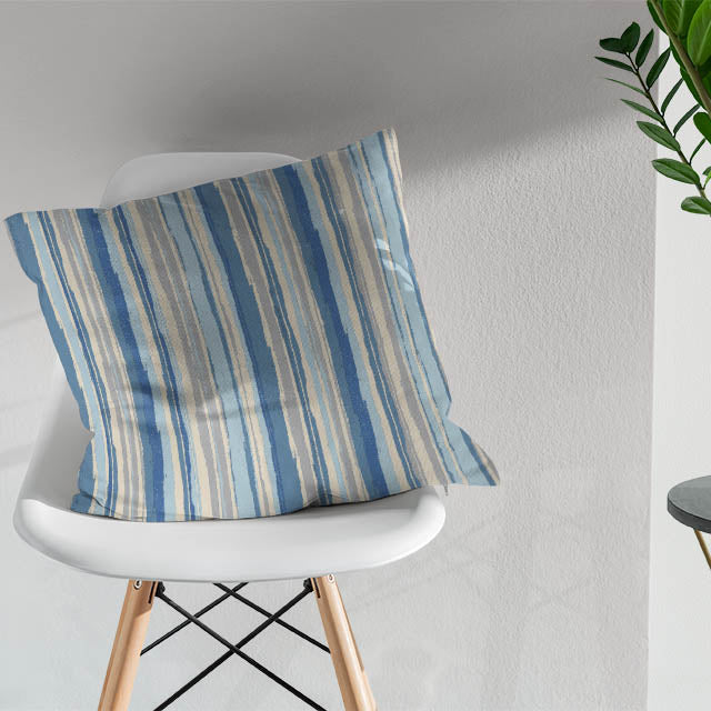High-quality Marcella Stripe Cotton Curtain Fabric in Blue, adds a touch of sophistication