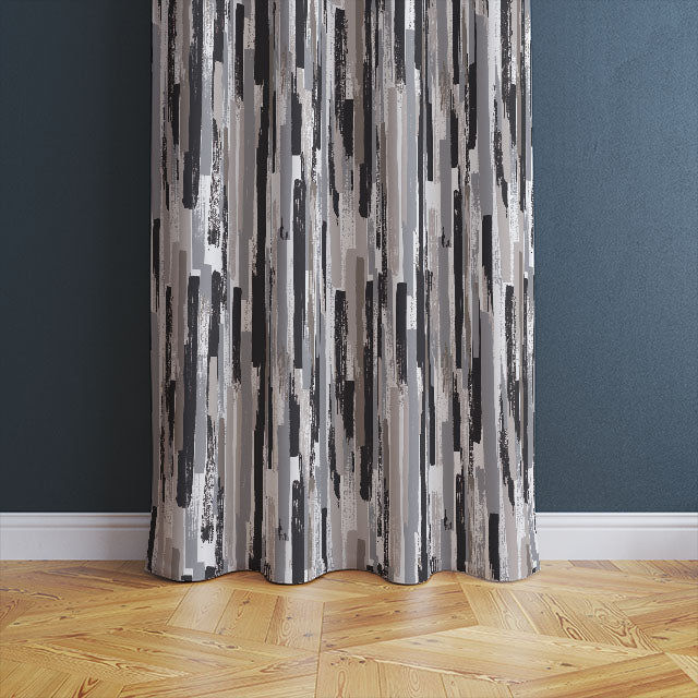  Elegant, modern charcoal Modernism Cotton Curtain Fabric draping gracefully over a window