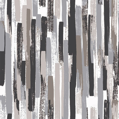 Long, flowing charcoal Modernism Cotton Curtain Fabric hanging in a sunlit room 