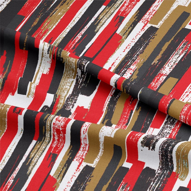 Elegant Black Red Modernism Cotton Curtain Fabric with Contemporary Pattern