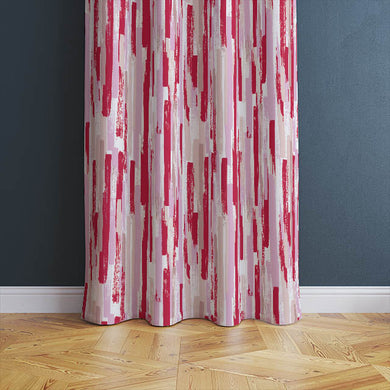  Modernism Cotton Curtain Fabric in Strawberry color, hanging elegantly on a curtain rod, adding a pop of color to the room