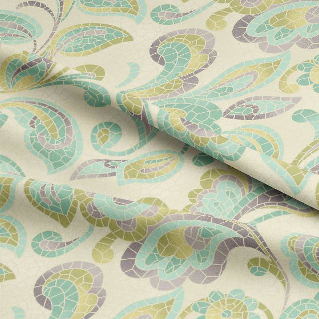 Beautiful Green Mosaic Cotton Curtain Fabric with Detailed Texture