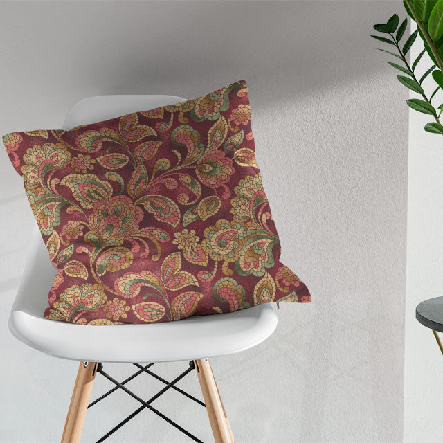 Red curtain fabric made from high-quality cotton with mosaic pattern