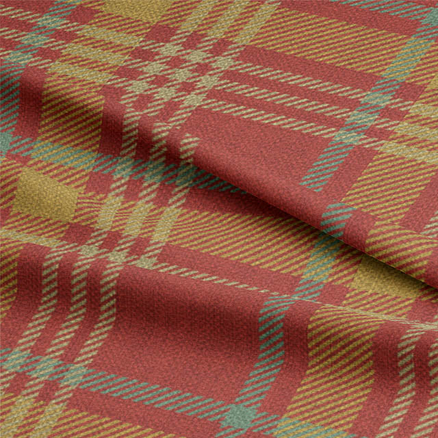 Luxurious cherry red plaid linen curtain fabric by Ness