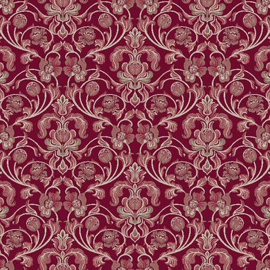 Nouveau Cotton Curtain Fabric - Claret swatch draped over a window to show its rich texture and deep red color