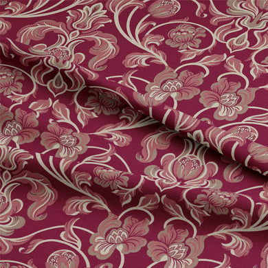 Close-up of the luxurious Claret cotton fabric, showcasing its intricate weave and smooth finish