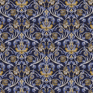 Nouveau Cotton Curtain Fabric - Navy Blue 