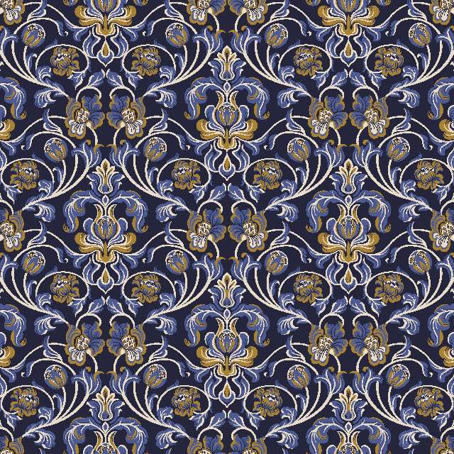Nouveau Cotton Curtain Fabric - Navy Blue