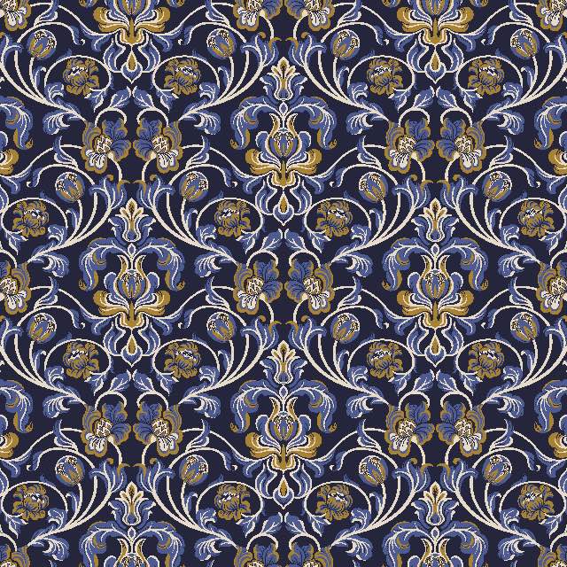 Nouveau Cotton Curtain Fabric - Navy Blue 