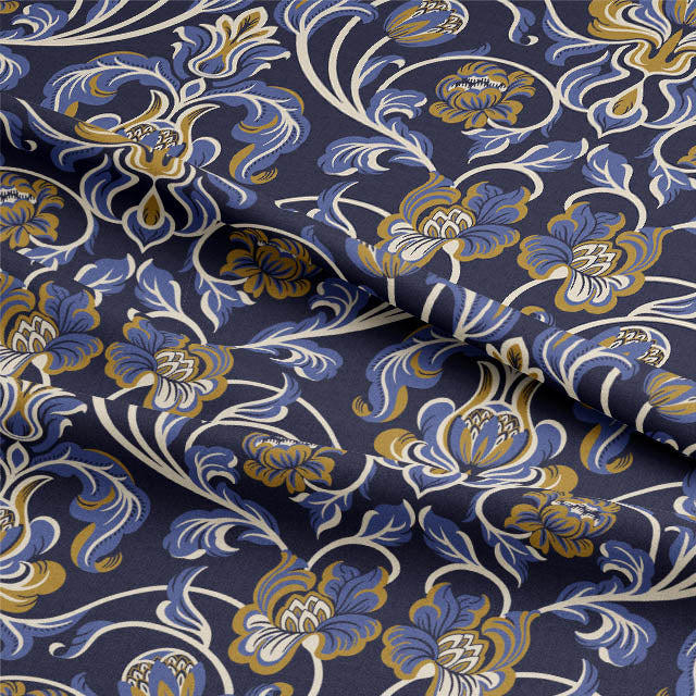  Luxurious and elegant curtain fabric in deep navy blue color 