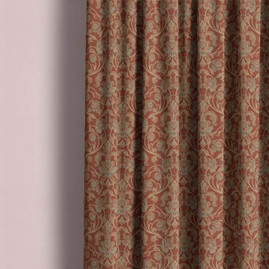 Luxurious cotton curtain fabric in warm terracotta color with elegant design