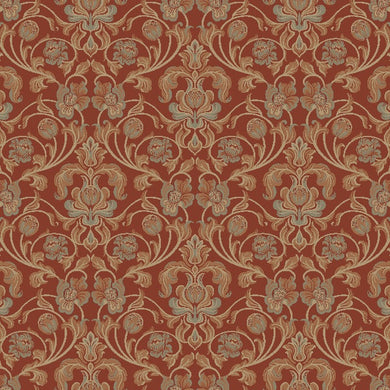 Nouveau Cotton Curtain Fabric in Terracotta with intricate floral design
