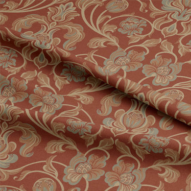 Beautiful terracotta-colored cotton fabric with a lovely floral pattern