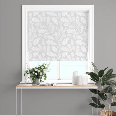 Dove Grey Oak Leaf Cotton Curtain Fabric, ideal for creating a soft, natural look