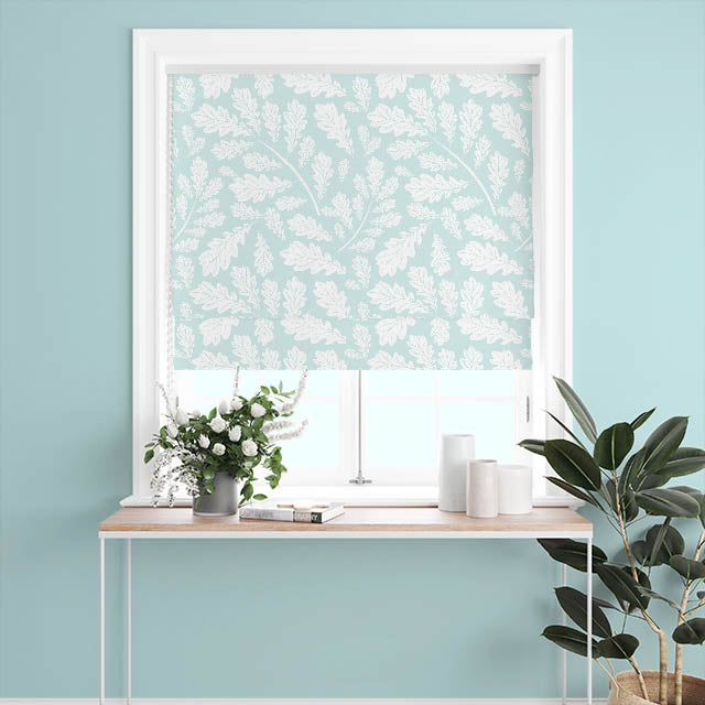 High-quality Oak Leaf Cotton Curtain Fabric in Duck Egg color