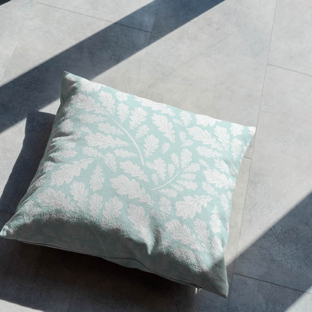 Duck Egg Blue Cotton Curtain Fabric featuring a stunning Oak Leaf pattern - perfect for any home decor