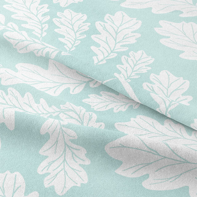 Elegant and high-quality Duck Egg Blue Cotton Curtain Fabric with Oak Leaf pattern