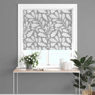 Pewter Oak Leaf Cotton Curtain Fabric draped elegantly in a living room