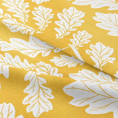 Close-up of soft and durable Oak Leaf Cotton Curtain Fabric in sand