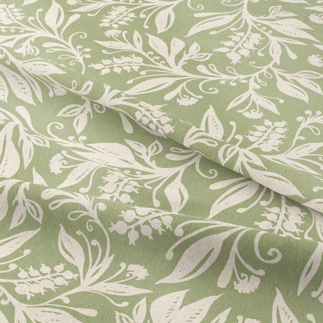Close-up of textured Oxford Cotton Curtain Fabric in vibrant green color