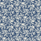 Flat swatch of Oxford Leaf Indigo fabric with elegant leaf motif