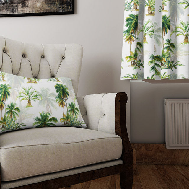 Tropical Theme Green Cotton Curtain Fabric with Palm Trees Pattern