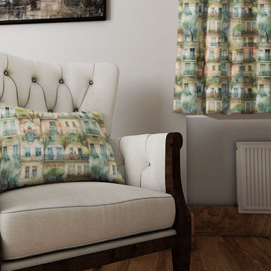 The Parisienne Walkways Cotton Curtain Fabric - Spring is a versatile and stylish choice for adding a fresh and cheerful look to your home decor