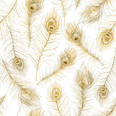 Peacock feather cotton curtain fabric in rich amber color with intricate design