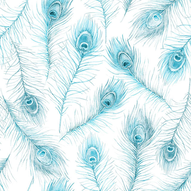 Peacock feather cotton curtain fabric in vibrant azure blue color