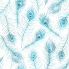 Peacock feather cotton curtain fabric in vibrant azure blue color