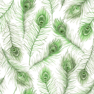 Peacock feather cotton curtain fabric in bottle green, perfect for home decor