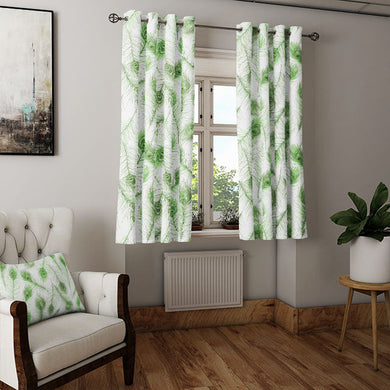Luxurious curtain fabric with stunning peacock feather pattern in rich bottle green color