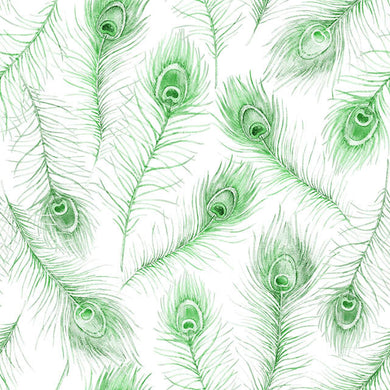 Peacock feather cotton curtain fabric in lush green color with intricate designs
