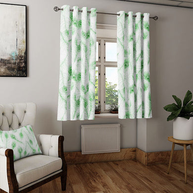 Elegant and luxurious green curtain fabric with detailed peacock feather motif
