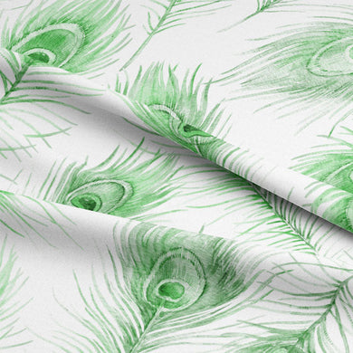 Beautiful green curtain fabric featuring peacock feather pattern on soft cotton