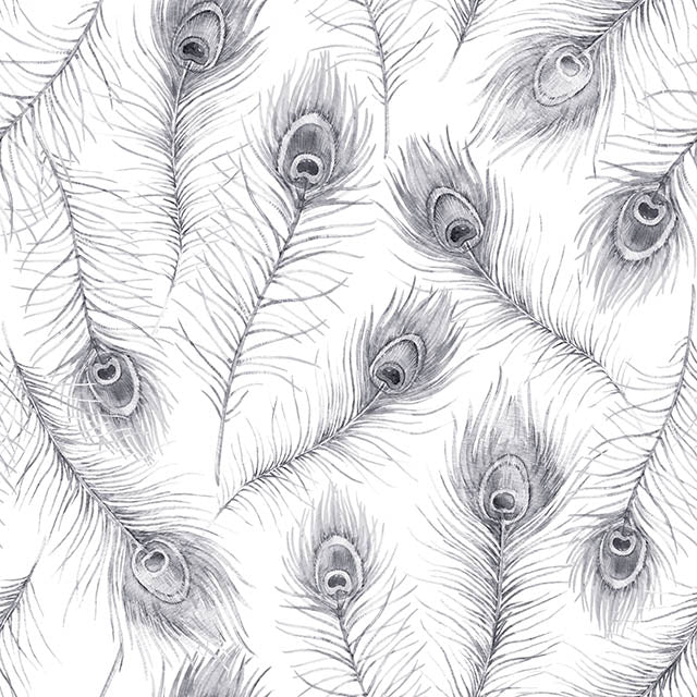 Peacock Feather Cotton Curtain Fabric in Grey for Elegant Home Decor
