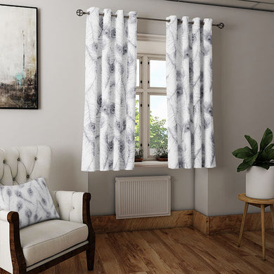 Grey Peacock Feather Cotton Curtain Fabric for Stylish Interior Design