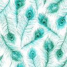 Peacock Feather Cotton Curtain Fabric in Teal with Intricate Pattern and Vibrant Colors