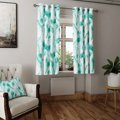 Teal Cotton Curtain Fabric featuring Exquisite Peacock Feather Pattern in Rich Hues