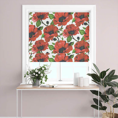 Vibrant red poppy field cotton curtain fabric adding a touch of natural beauty to any space