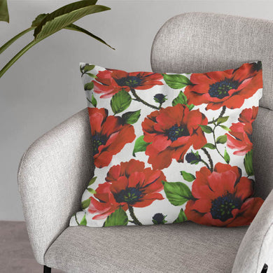 Luxurious red poppy field cotton curtain fabric creating a warm and inviting atmosphere