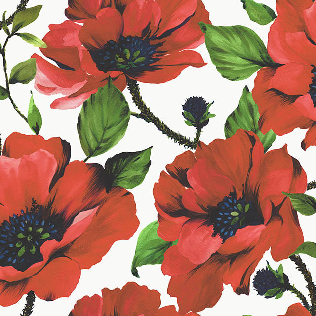 Beautiful red poppy field cotton curtain fabric draping gracefully in a sunlit room