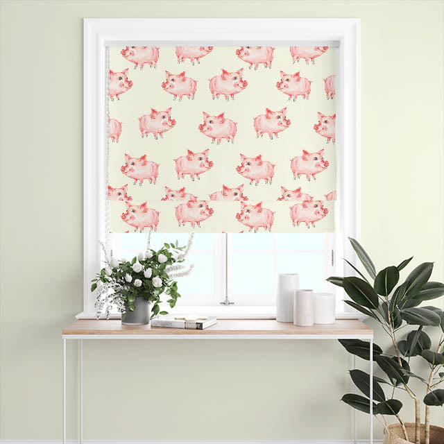 Soft and lightweight pink cotton fabric featuring adorable Porky Pig design