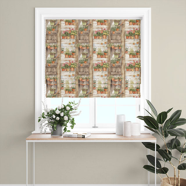 High-quality cotton fabric in terracotta for potting shed curtains