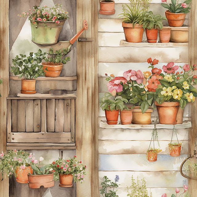 Potting Shed Cotton Curtain Fabric - Terracotta for a warm and rustic decor