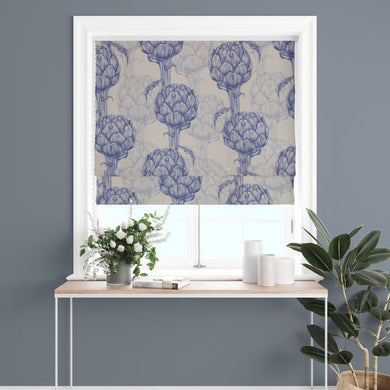 Navy blue linen curtain fabric featuring a stunning protea flower design for a sophisticated look