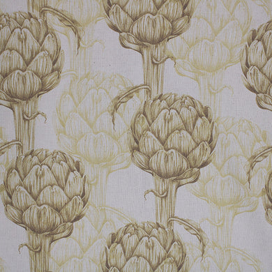High-quality Ochre Linen Curtain Fabric with beautiful Protea pattern, ideal for home decor