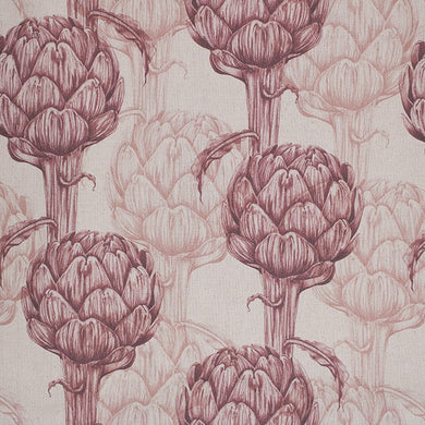 Close-up of luxurious wine-colored Protea Linen Curtain Fabric draped over window